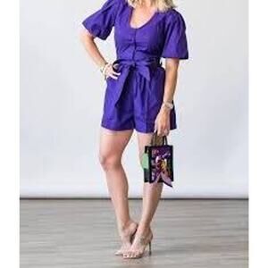 Marie Oliver Devin Romper Petunia Purple Cotton NWT 4 VNeck Ruffle Jumpsuit Chic